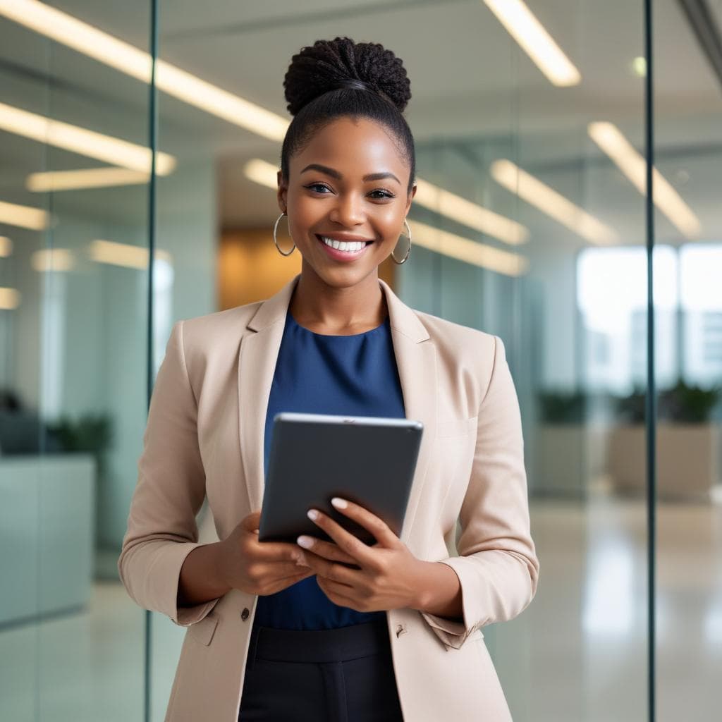 Professionnelle souriante avec tablette